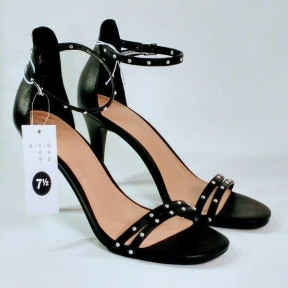 4" Enya Studded Barely There Heels Stiletto Pump Prom Black Peep Toes Size 7.5 - Picture 6 of 6